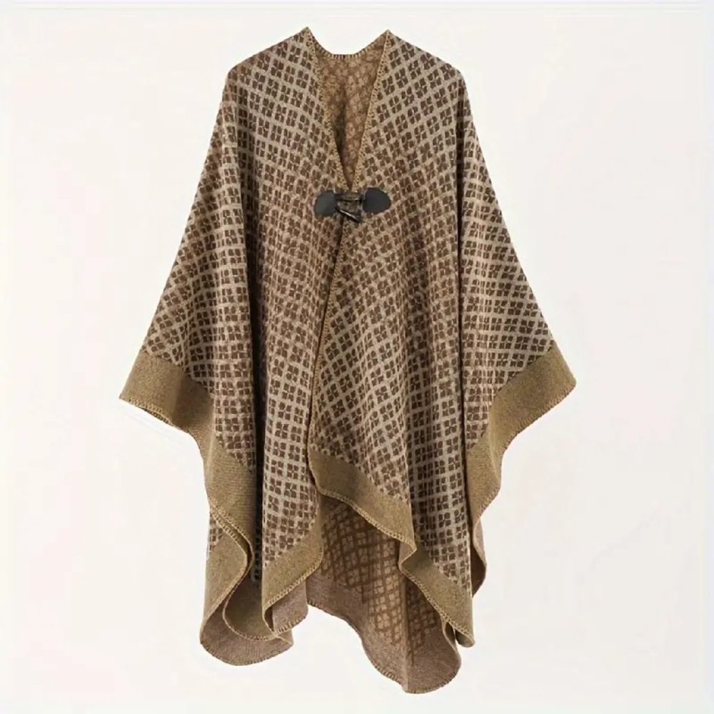 Camel Jacquard Knitted Blanket Shawl /NWOT